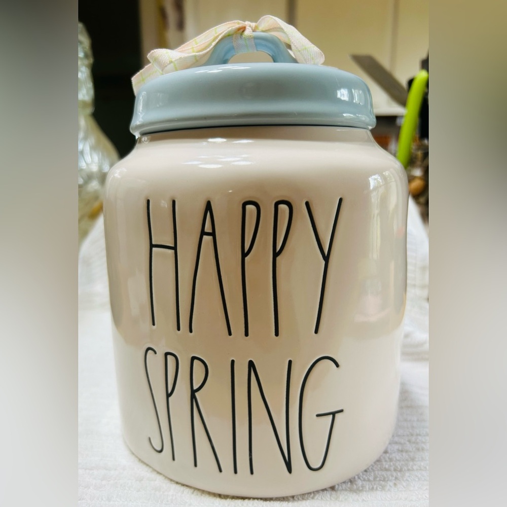Rae Dunn Happy Spring canister with lid. NEW condition.
